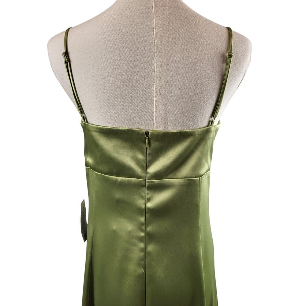 NEW WAYF Holiday Party Midi Dress Size Medium Green Silky Satin Imperfection* - Picture 7 of 12